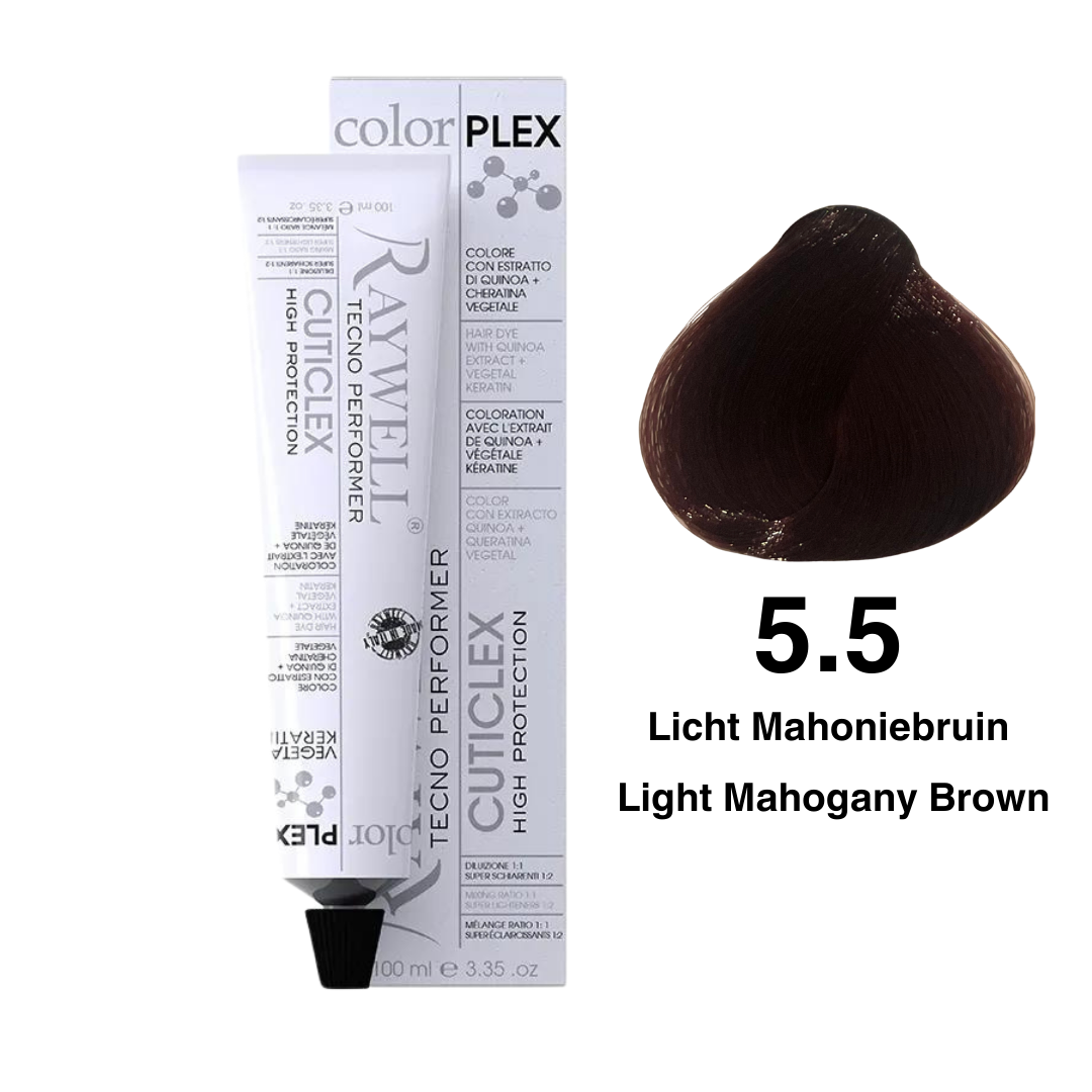 Raywell ColorPlex - Permanent Hair Dye - 5.5 - Light Mahogany Brown - 100 ml