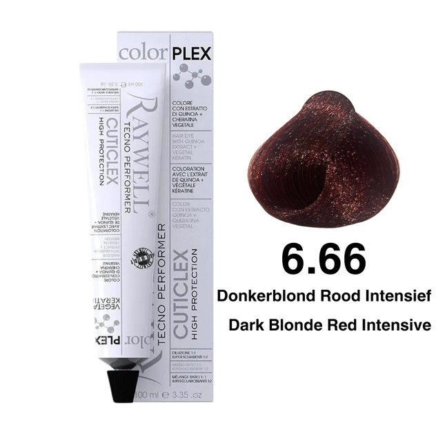 Raywell ColorPlex - Permanent Hair Dye - 6.66 - Dark Blonde Red Intensive - 100 ml