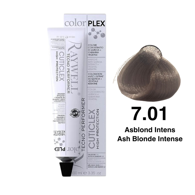 Raywell ColorPlex - Permanent Hair Dye - 7.01 - Ash Blonde Intense - 100 ml