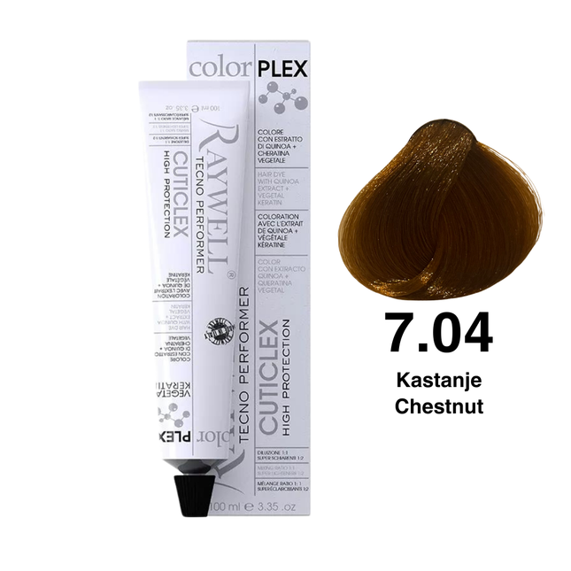 Raywell ColorPlex - Permanent Hair Dye - 7.04 - Chestnut - 100 ml