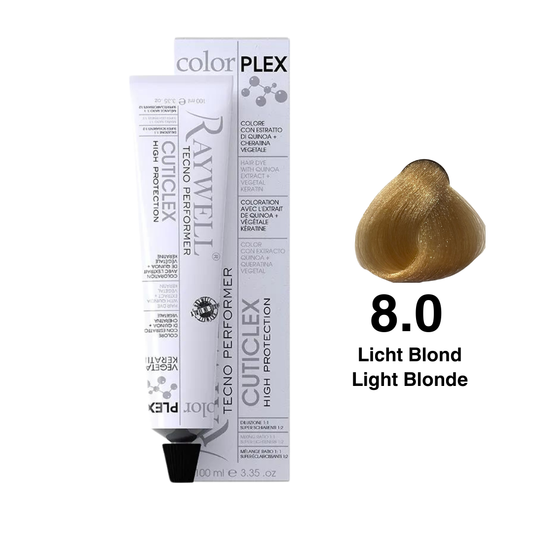 Raywell ColorPlex - Permanent Hair Dye - 8.0 - Light Blonde - 100 ml