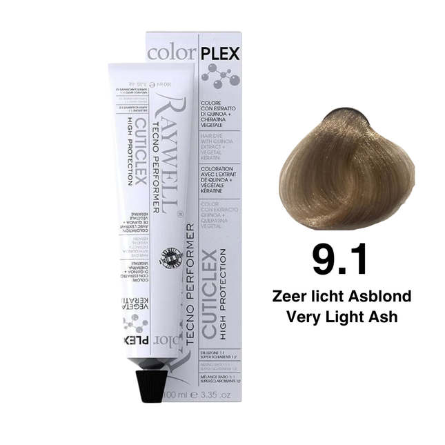 Raywell ColorPlex - Permanent Hair Dye - 9.1 - Very Light Ash Blonde - 100 ml